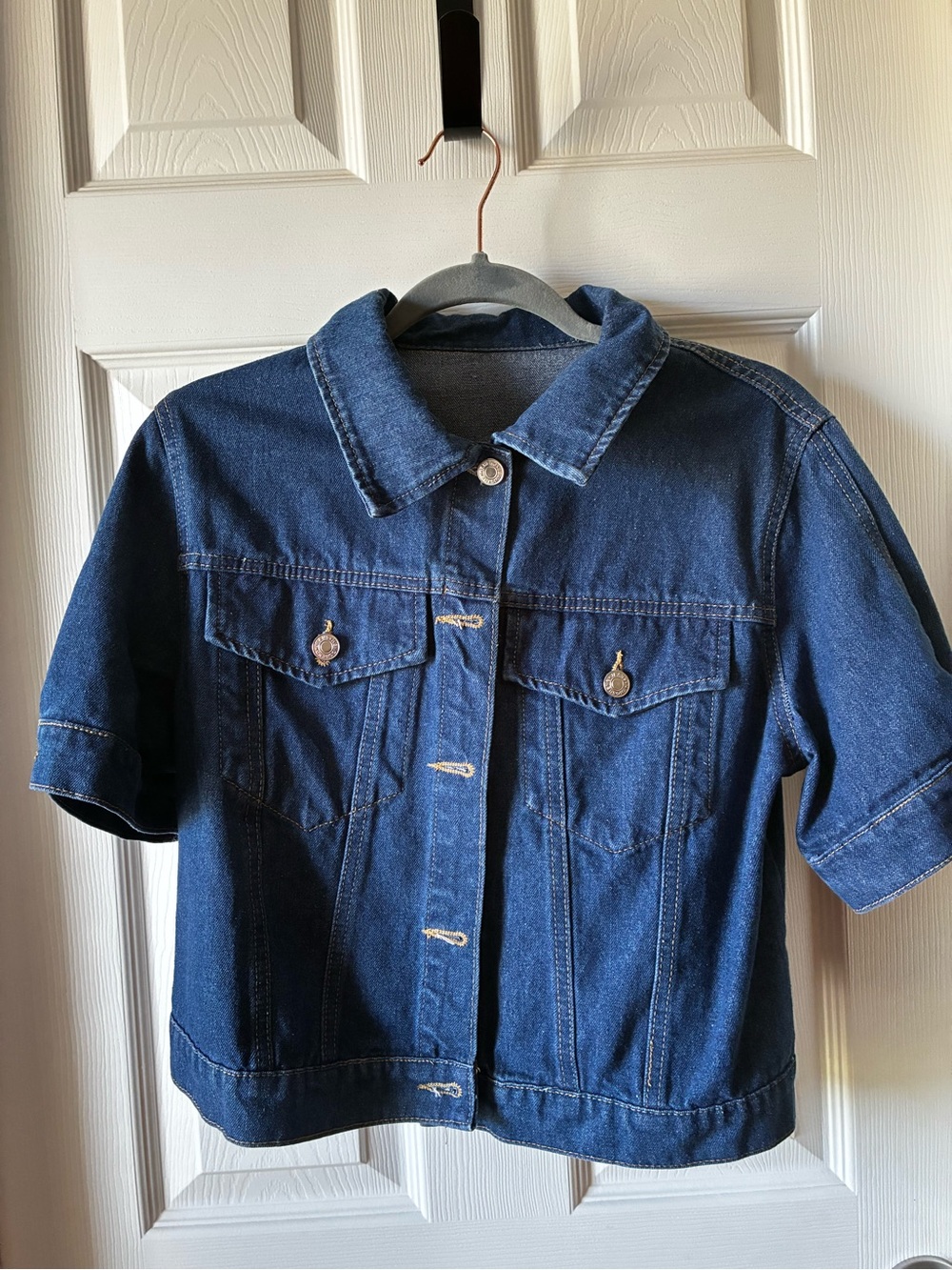 Denim Short-Sleeve crop Jacket - Blue